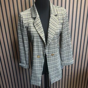 Chic Plaid Blazer with Gold Accents